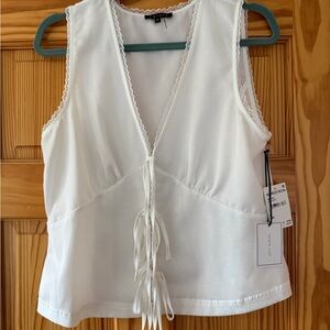 1. State White Lace-Trimmed Sleeveless Blouse